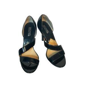 Michael Michael Kors Black Patent Leather Stiletto Strappy Slip On Pump Sz 7